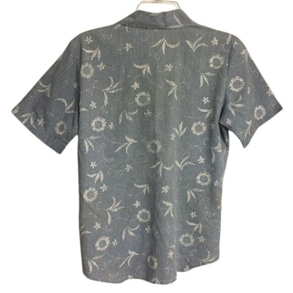 Cabin Creek Blouse Womens S Blue Floral Stripe Short Sleeve Made in USA - Picture 2 of 12